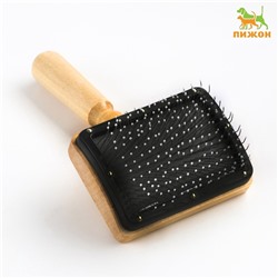 Щётка - пуходёрка деревянная «Премиум» с каплями, для длинношерстных животных, основание 80×60 мм