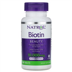 Natrol, биотин, максимальная сила действия, 10 000 мкг, 100 таблеток