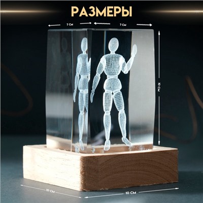 Фигурка светящаяся стекло «Прямоугольник. Шарнирный человек», подставка дерево, USB, 7×7×10