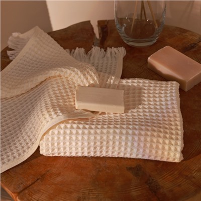 Полотенце вафельное SL HOME: Boho «Айвори» 100×180 см, хлопок 100%, бежевое