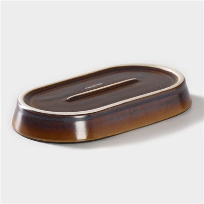 Блюдо Magistro Garland, 18×9.8×2.5 см, овальное, фарфор, синее, коричневое