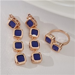 Комплект ювелирной бижутерии коллекция "Дубай" серьги и кольцо 18 р, покрытие позолота, вставка: стекло, цвет: синий, арт.313.488-18