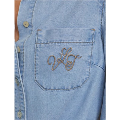 Укороченная блузка с кулиской из джинсового лиоцелла