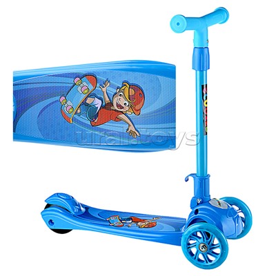 Самокат 3-х кол., синий, светящиеся колёса, PVC, ABEC 7, в коробке