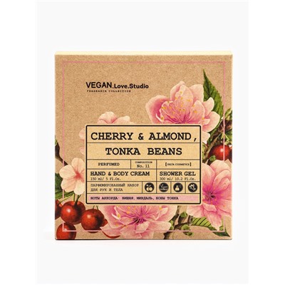 Подарочный набор женский VEGAN.Love.Studio, гель для душа, крем-лосьон, парфюмированный, вишня, миндаль, бобы тонка