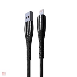 Кабель для зарядки Богатырь iP, 1м, Быстрая зарядка 2.4А, 12W, тканевый, черный