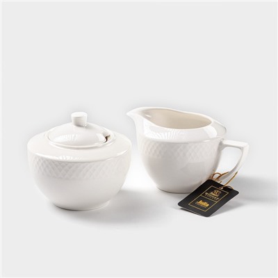 Набор сервировочный Wilmax «Юлия Высоцкая», 2 предмета: сахарница 340 мл, молочник 280 мл, фарфор, белый