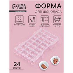 Форма для конфет и шоколада «Лего», пластик, 24 ячейки, 20×12×2.5 см, глубина 1.5 см, прозрачная