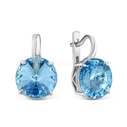 Кольцо из серебра с кристаллами Swarovski голубой родированное 925 пробы 0042к-202