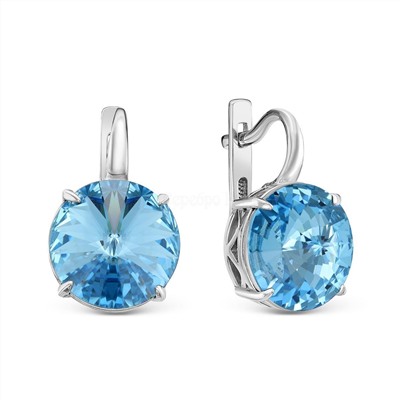 Кольцо из серебра с кристаллами Swarovski голубой родированное 925 пробы 0042к-202