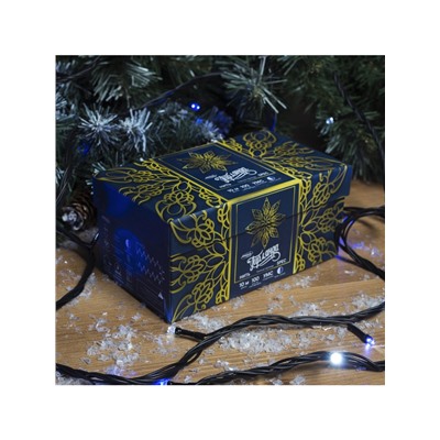 Гирлянда «Нить» 10 м, IP44, УМС, тёмная нить, 100 LED, свечение бело-синее, мигание, 220 В