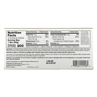 California Gold Nutrition, Foods, батончики со вкусом двойного шоколада и арахисовой пасты, 12 батончиков, по 40 г (1,4 унции)