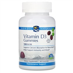 Nordic Naturals, Витамин D3, вкус лесных ягод, 1000 МЕ, 60 жевательных таблеток