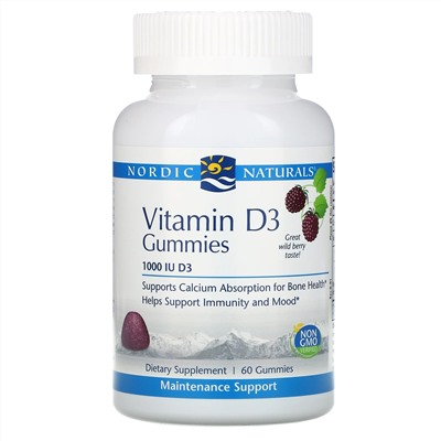 Nordic Naturals, Витамин D3, вкус лесных ягод, 1000 МЕ, 60 жевательных таблеток