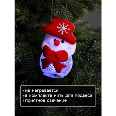 Ёлочная игрушка «Снеговик», 10 см, от батареек, свечение мульти (RGB)