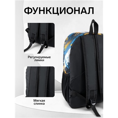 Рюкзак школьный на молнии, с карманом, с абстрактным принтом, однотонный, размер 29×12×42 см, голубой/жёлтый