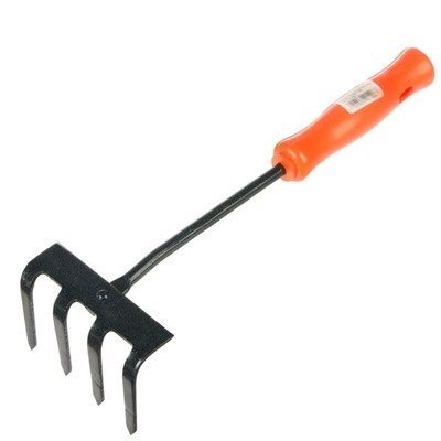 Малые прямые грабли, 4 зубцов, длина 31 см, металл, пластиковая ручка