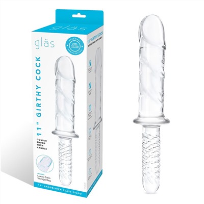Стеклянный фаллоимитатор с рукоятью 11’’ Girthy Cock Double Ended With Handle - 28 см.