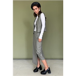 Юбка эко-кожа  ECO040/01/Оливка