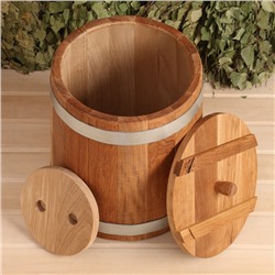 Кадка-бочка для засолки дубовая, 20 л, нержавеющий обруч, с крышкой, с гнетом