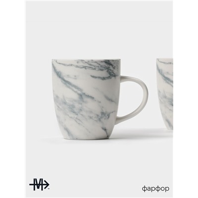 Кружки Magistro Real Marble, 400 мл, набор 2 шт., фарфор, белые