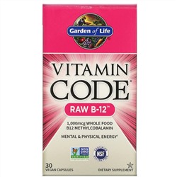Garden of Life, Vitamin Code, RAW B12, 30 растительных капсул