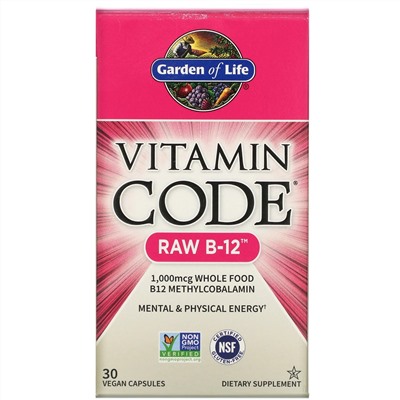 Garden of Life, Vitamin Code, RAW B12, 30 растительных капсул