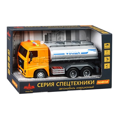 МАЗ, поливочный автомобиль инерционный (со светом и звуком) (оранжевый) (в коробке)
