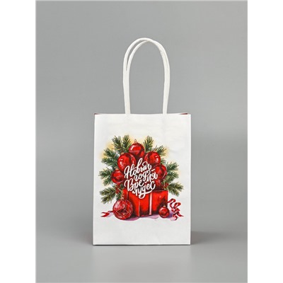 Пакет бумажный подарочный новогодний крафт «Время чудес» 16×12×6 см