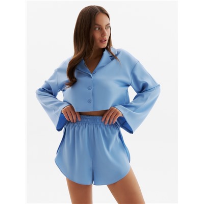 Пижама женская (рубашка, шорты) женская MINAKU: Home collection, небесно-голубая, размер 50