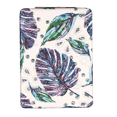 Зеркало карманное 6х8,5 см / GT359 /уп 50/300/ кожзам стразы