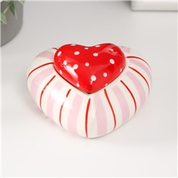 Шкатулка для украшений «Красное сердце в горошек, полосатое», керамика, 10.2×10×5 см