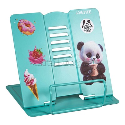 Подставка для учебников и книг "Yummy Panda" 20x19 см, металлическая окрашенная, вес 430 г, с противоскользящими ножками, с полноцветным рисунком, в пластиковом пакете с европодвесом