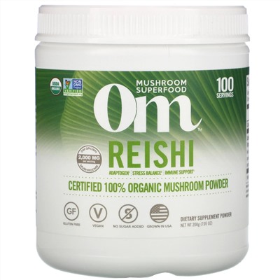 Om Mushrooms, рейши, сертифицированный 100% органический грибной порошок, 200 г (7,05 унции)