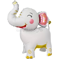 Шар 3D (25''/64 см) Фигура, Слоник, Белый, Сатин, 1 шт. в уп.