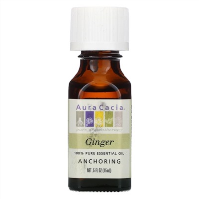 Aura Cacia, 100% чистое эфирное масло, имбирь, 15 мл (0,5 жидк. унции)