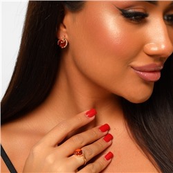 Комплект ювелирная бижутерия коллекция  "Дубай", серьги и кольцо, покрытие: позолота, вставка: иск. янтарь и фианиты, 20 р, арт.214.779-20