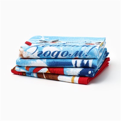 Набор новогодних кухонных полотенец Доляна «С новым годом» 35×60 см-4 штуки, 100% хлопок