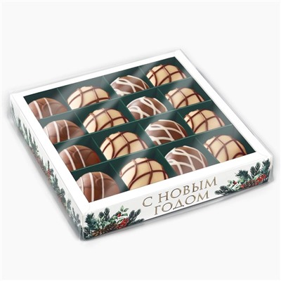 Коробка под 16 конфет с ячейками «Новогодняя ботаника», 19×19×3 см