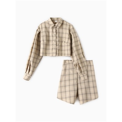 Костюм женский (блузка, шорты) MINAKU: Casual Collection, бежевая клетка, размер 42