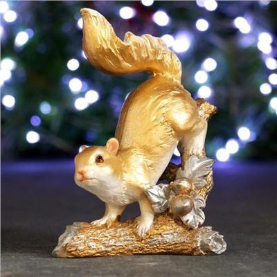 Фигурка полистоун «Белка на ветке», под золото, 7×13×16 см