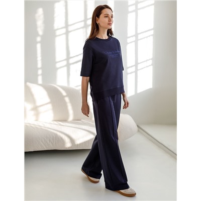 Футболка свободная с принтом из футера двухнитки с эластаном