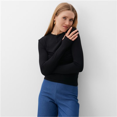 Лонгслив женский MINAKU: Casual Collection, чёрный, размер 44