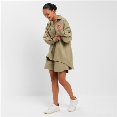 Костюм женский (рубашка, шорты) MINAKU: Oversize, зелёный, размер 44
