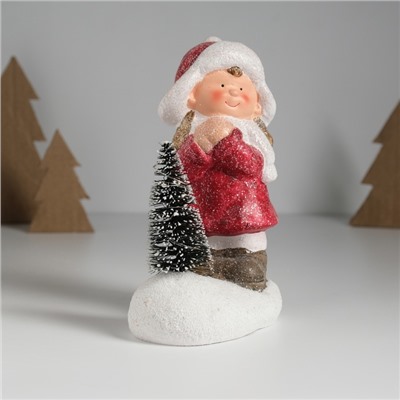 Фигурка светящаяся керамика «Малышка в красном платьице у ёлочки», 11.7×7×16 см