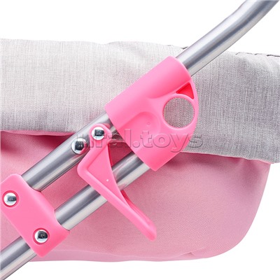 Коляска-люлька для кукол, металлическая, с корзиной, цвет серо-розовый