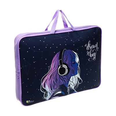 Папка для чертежей и рисунков А3, 470×350×75 мм, с ручками, текстильная, ПМД 3-20-4 «Девочка в наушниках» 71720