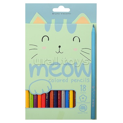 Карандаши цветные пластиковые "Meow", 18 цветов