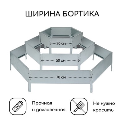 Клумба оцинкованная, 3 яруса, d=60–100–140 см, высота бортика 45 см, Greengo