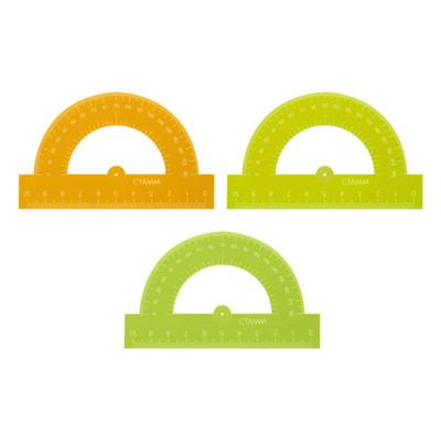 Транспортир 180 градусов 10 см прозрачный, неоновые цвета, ассорти ТР21 Стамм